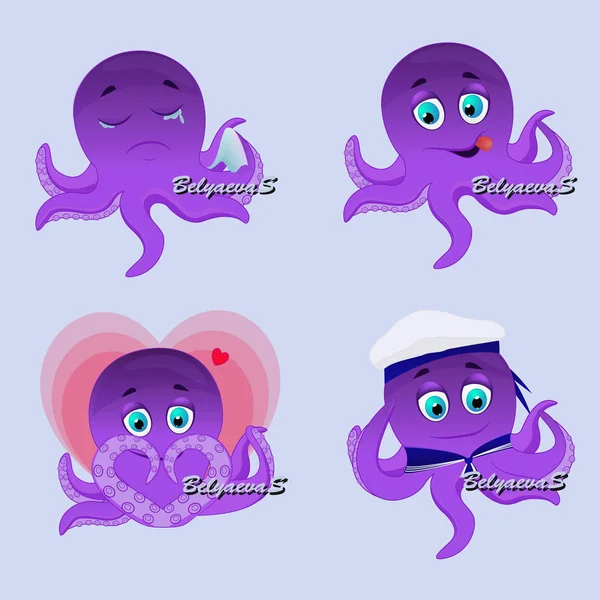Pegatinas Memorables Con Bebé Octopus Pegatinas Animar Complacer Todos — Vector de stock