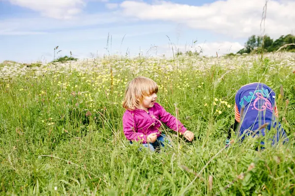 गवत शेतात खेळत मुली — स्टॉक फोटो, इमेज