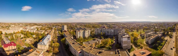 180 degrees landscape of urban area. Aerial drone view cityscape. Older European town Drohobych, Ukraine — Stock Photo, Image