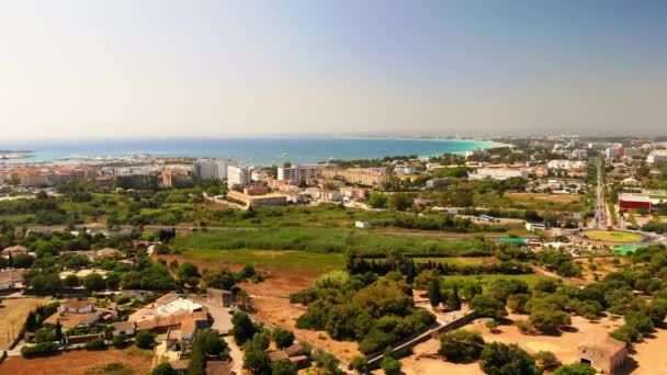 Aerial Cityscape Flyover Alcudia Township Popular Tourist Destination Majorca Mallorca — Stock Video