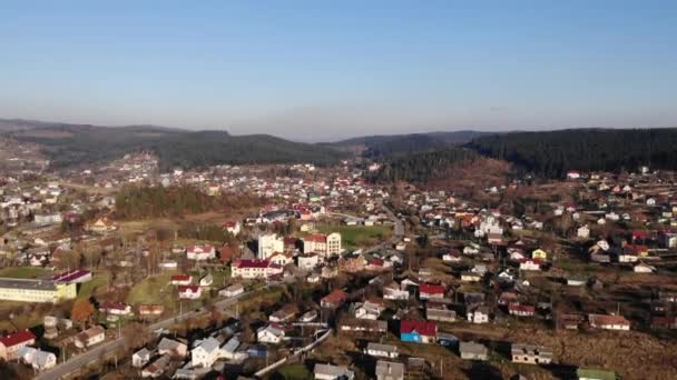 Birds Eye View Skhidnytsya Healing Spa Resort Town Carpathians Vista — Video Stock