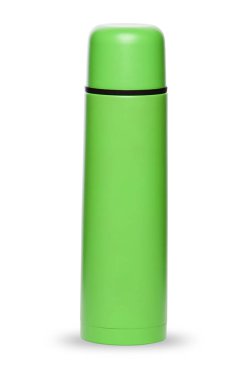 Beyaz arka plan üzerinde izole yeşil termos koleksiyonu