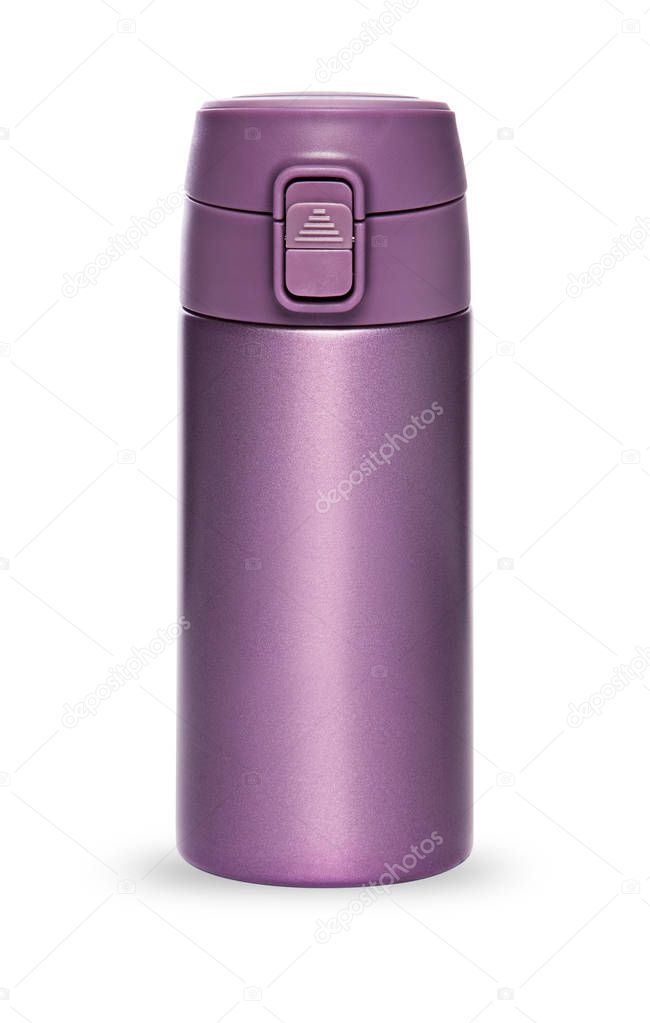 Purple thermos collection isolated on white background