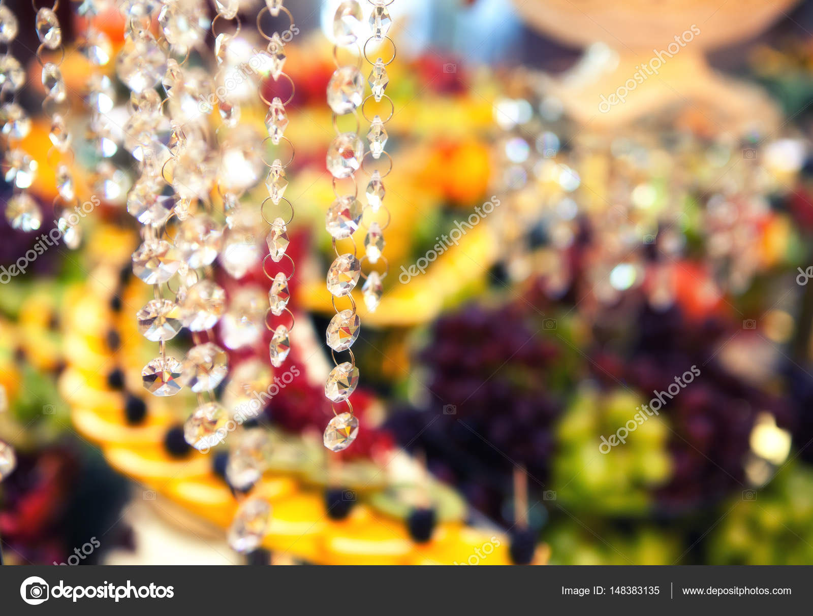 Table Setting Fruits At The Wedding Reception Stock Photo