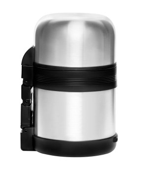 Beyaz arka plan üzerinde izole metal termos koleksiyonu