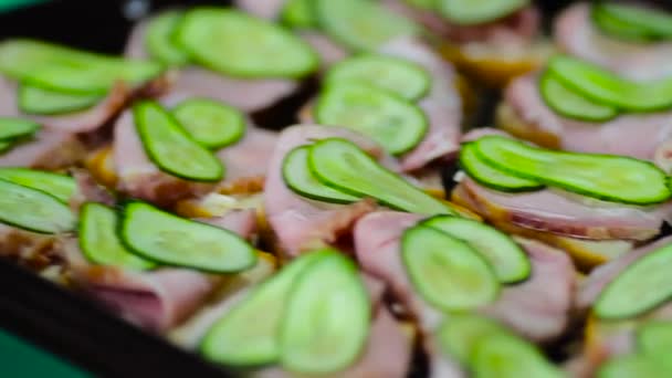 Sandwich with bacon and cucumber — Stock Video