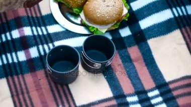 Piknik sandviç ile hafta sonu, bitkisel çay yapma