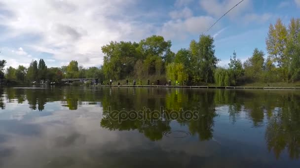 Loco pez trucha salpicando la superficie del agua — Vídeo de stock