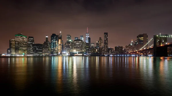 Excelente Vista Noturna Famoso Horizonte Centro Manhattan Com Muitos Arranha Fotografias De Stock Royalty-Free