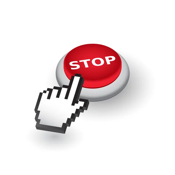 Rosso 'Stop' pulsante segno emblema vettoriale illustrazione. Mano ingegno — Vettoriale Stock
