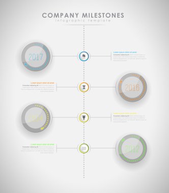 Infographic şirket kilometre taşları zaman çizelgesi vektör şablonu ile yol açtı