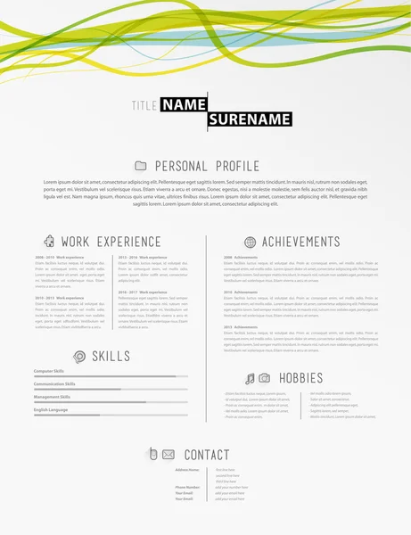 Creative simple cv template with colorful lines in header. — Stock Vector