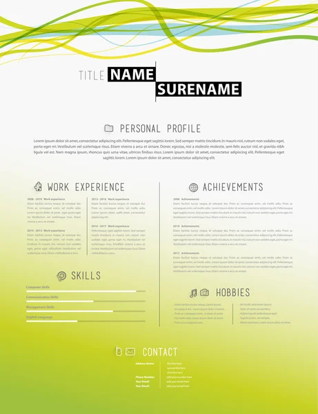 Creatieve eenvoudige cv-template met kleurrijke lijnen in koptekst. — Stockvector