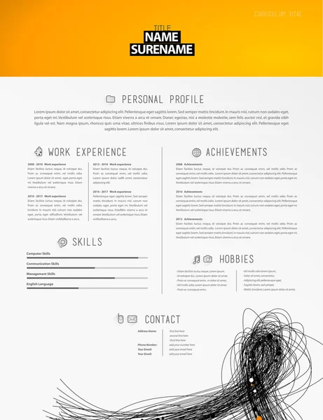 Creative simple cv tempate with black lines in footer . — стоковый вектор