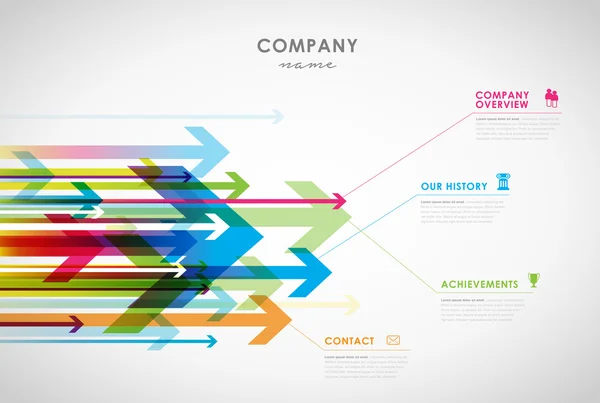 Firmeninfografik Übersicht Design-Vorlage mit Pfeilen und ico — Stockvektor