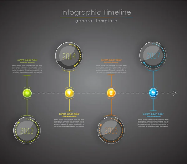 Infografía colorida, plantilla de informe tipográfico de línea de tiempo - dar — Archivo Imágenes Vectoriales