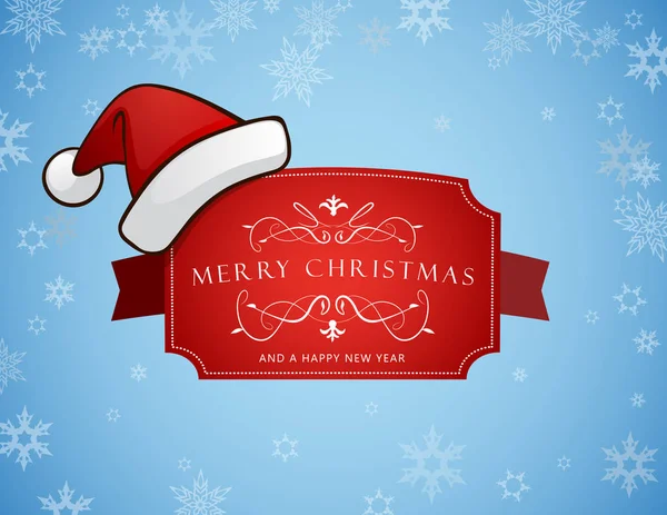 Étiquette de Noël rouge avec Joyeux Noël et texte de bonne année — Image vectorielle