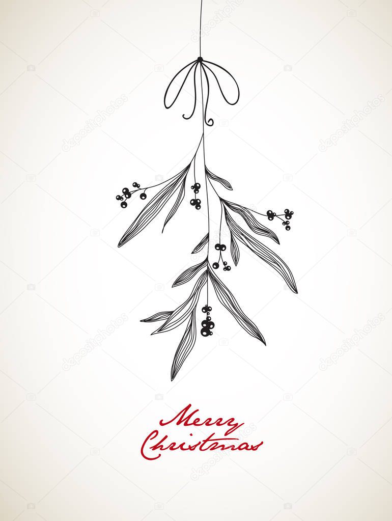 Handwritten Christmas Illustration With Hanging Mistletoe Vector Image By C Kormi Vector Stock