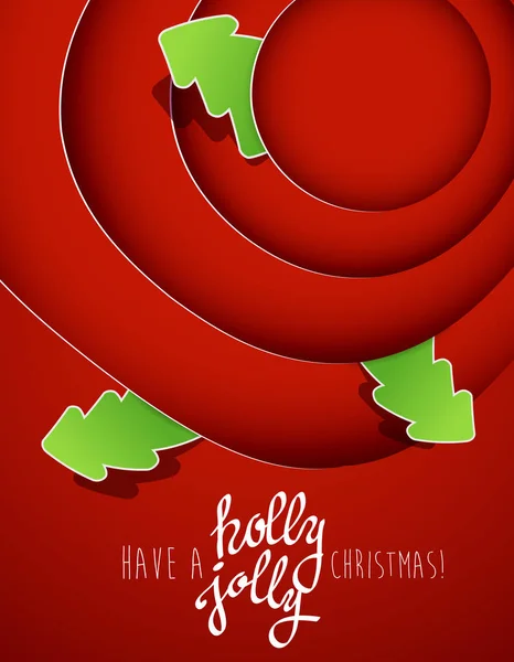 Cercles rouges avec insignes d'arbre de Noël et Holly Jolly Noël — Image vectorielle