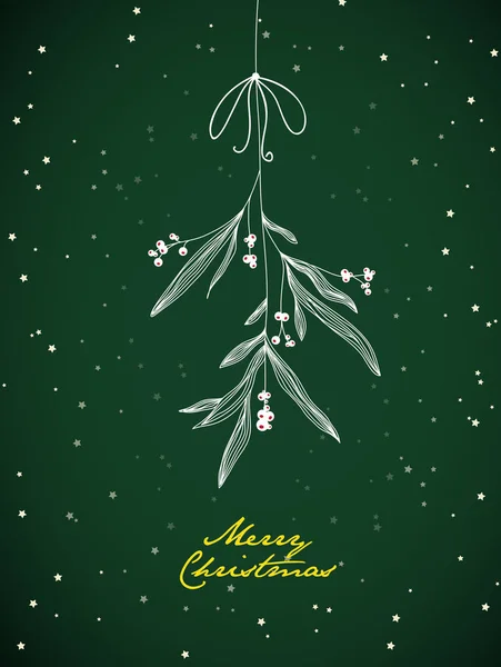 Handgeschreven Kerstmis illustratie met hangende maretak. Nacht — Stockvector