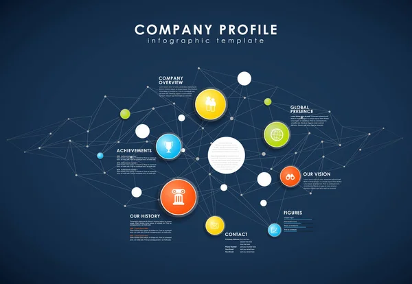 Företagsmall profil översikt med färgglada cirklar. — Stock vektor