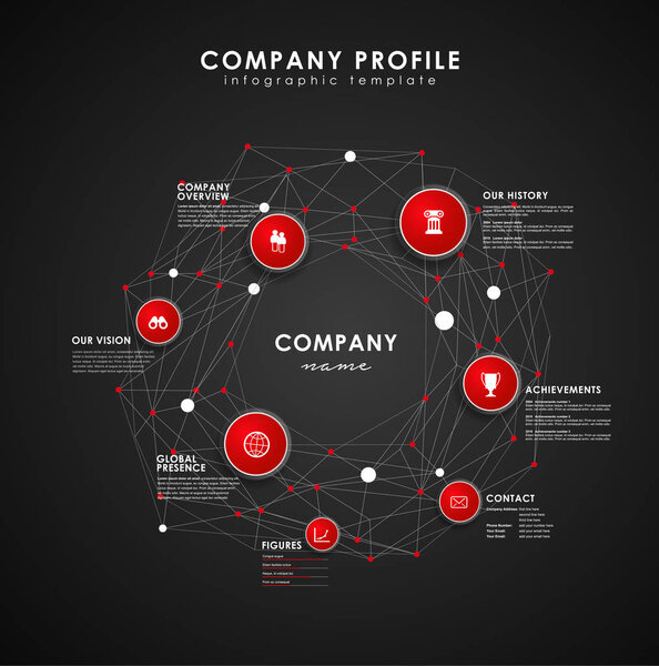Company profile overview template with red circles and dots - da