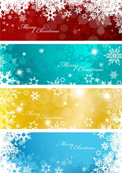 Conjunto de quatro banners coloridos de fundo de Natal com floco de neve — Vetor de Stock