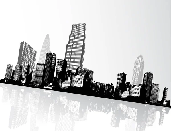 Svart och vitt panorama av stadsbilden placeras i vinkel. — Stock vektor