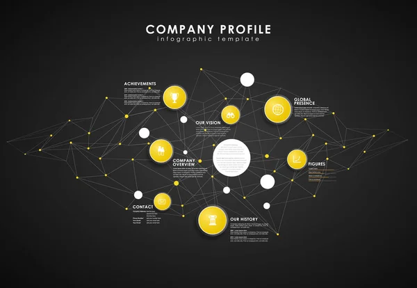 Modèle de vue d'ensemble du profil de l'entreprise avec cercles jaunes et points  - — Image vectorielle