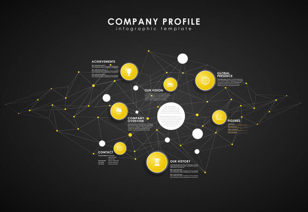 Company profile overview template with yellow circles and dots -