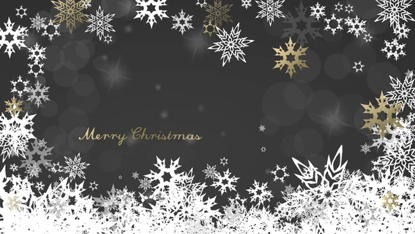 Noël fond sombre avec des flocons de neige dorés et blancs et M — Image vectorielle