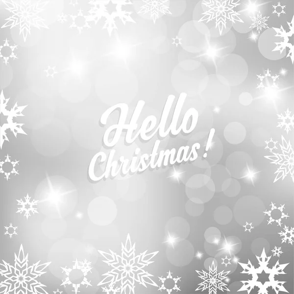 Kar taneleri ve Merhaba Noel Noel Gümüş arka plan — Stok Vektör