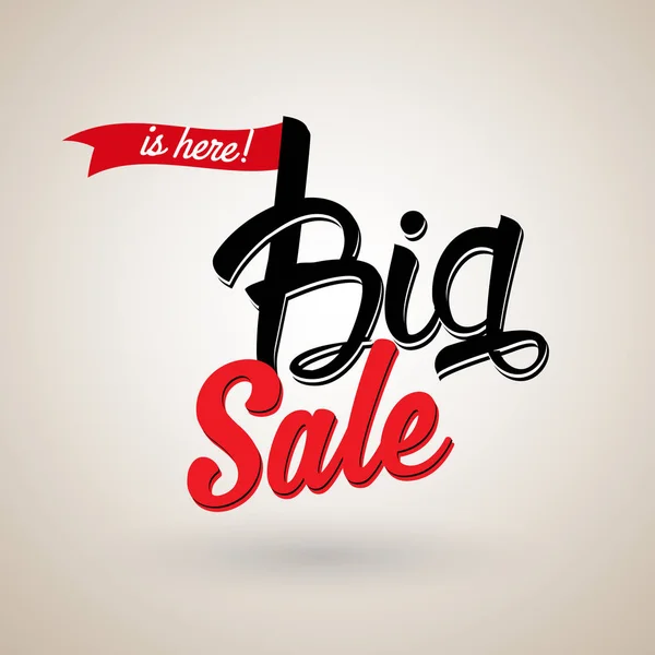 'The Big Sale is here' calligraphic text with red ribbon. — Stock Vector