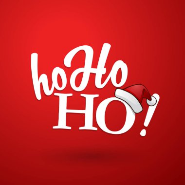 Beyaz Ho ho ho! Noel Baba'nın kırmızı zemin üzerine kırmızı şapka ile metin.