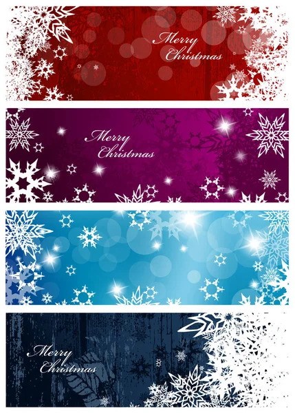 Set of four colorful Christmas background banners with snowflake — Stock Vector