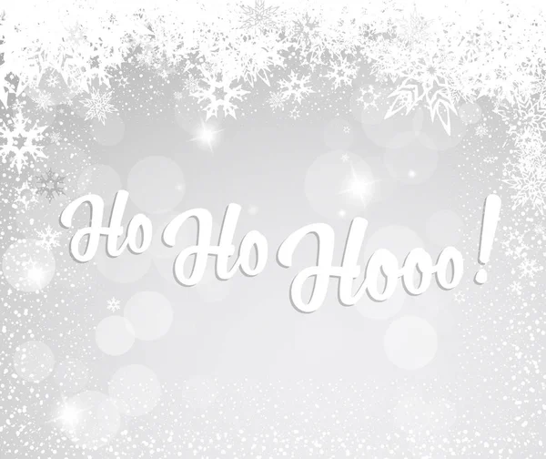 Kerstmis zilver achtergrond met sneeuwvlokken en Ho Ho Hooo! tekst — Stockvector