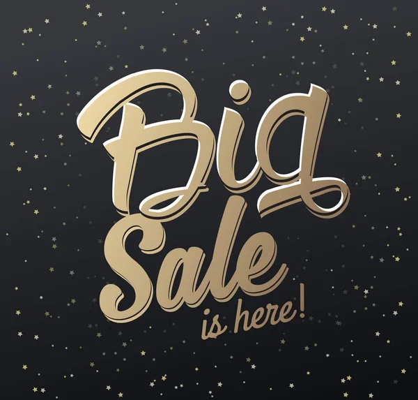 'The Big Sale is here' texto caligráfico com estrelas - dark versi — Vetor de Stock