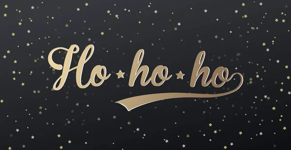 Merry Christmas greeting card met Ho ho ho! en gouden sterren op — Stockvector