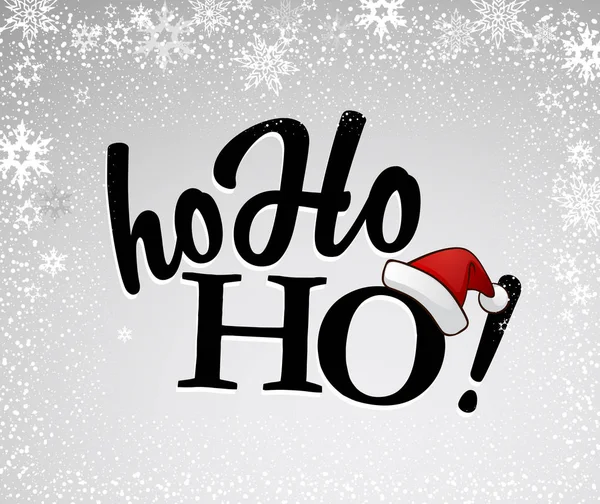 Black Ho-ho-ho ! texte avec le chapeau rouge du Père Noël sur fond argenté a — Image vectorielle