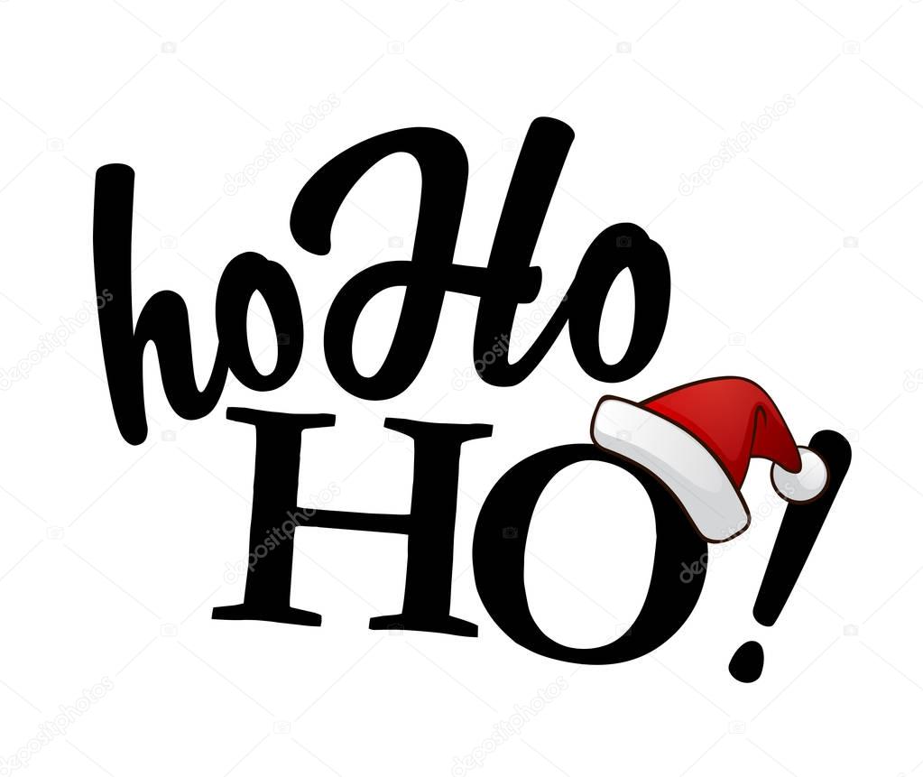 Isolierte schwarz Hohoho! Text mit roter Weihnachtsmütze auf weiße