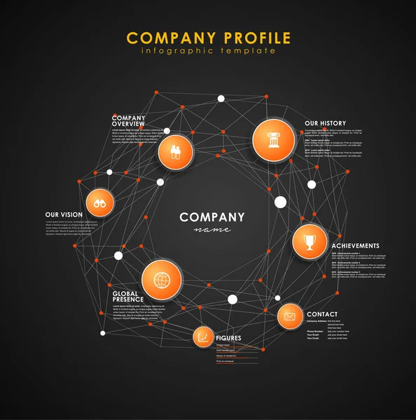 Шаблон огляду профілю компанії з помаранчевими колами і крапками  - — стоковий вектор