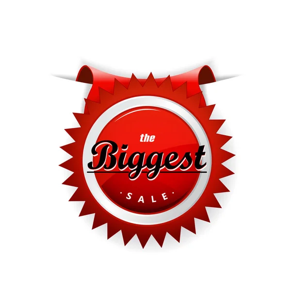 'The Biggest Sale' red badge sticked into paper sheet. — Stock Vector