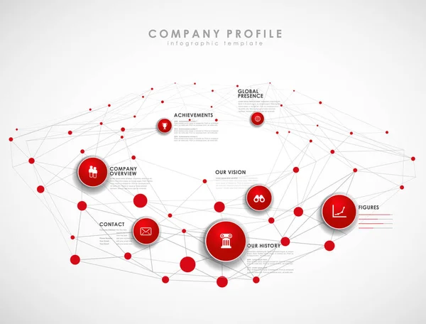 Modèle de vue d'ensemble du profil de l'entreprise avec cercles rouges et points - li — Image vectorielle