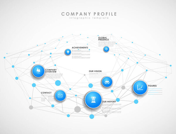 Company profile overview template with blue circles and dots - l