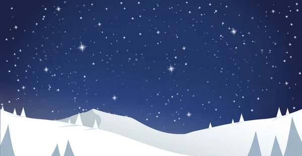 Зимний горный пейзаж с соснами и снежными холмами - ночь — стоковый вектор