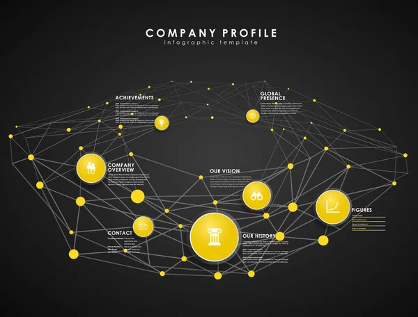 Firemní profil přehled šablona s žlutými kruhy a tečky - — Stockový vektor