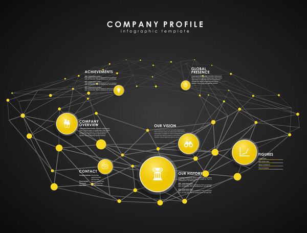 Company profile overview template with yellow circles and dots -