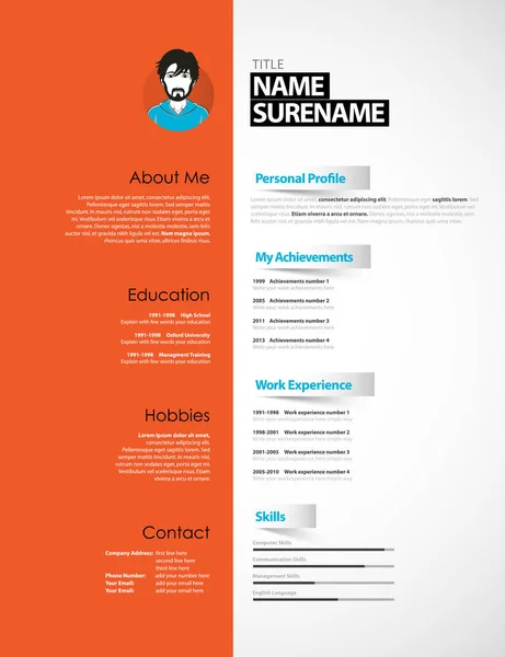 Креативний шаблон CV з помаранчевою паперовою смугою . — стоковий вектор