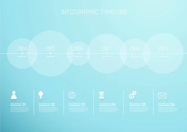 Infographic sjabloon met zes cirkels en pictogrammen. — Stockvector