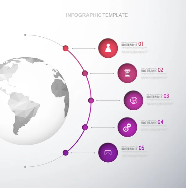 Infographic 템플릿 5 동그라미와 아이콘 옆에 일렬로 — 스톡 벡터